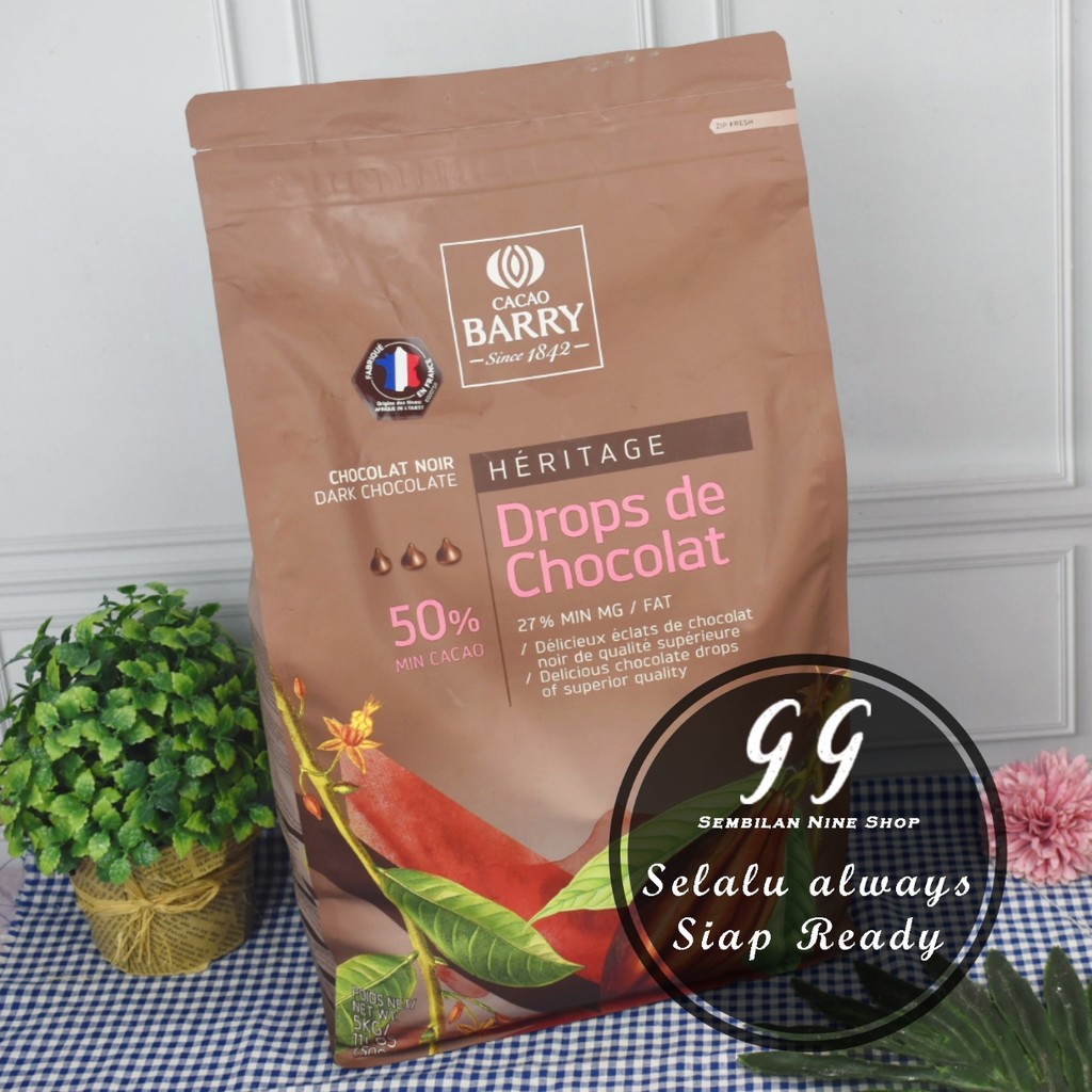 

CACAO BARRY DROPS 5 KG CHIPS Dark Chocolate Couverture 50% COCOA Chip