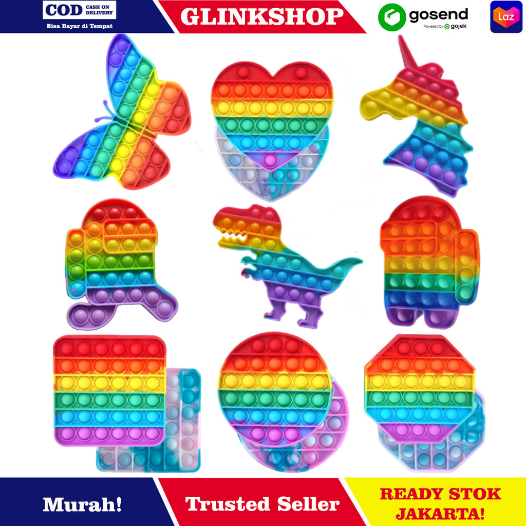 glinkshop Pop it rainbow Murah Square Love Unicorn Dino Among Us Kupu Marble Degradasi Tie Dye
