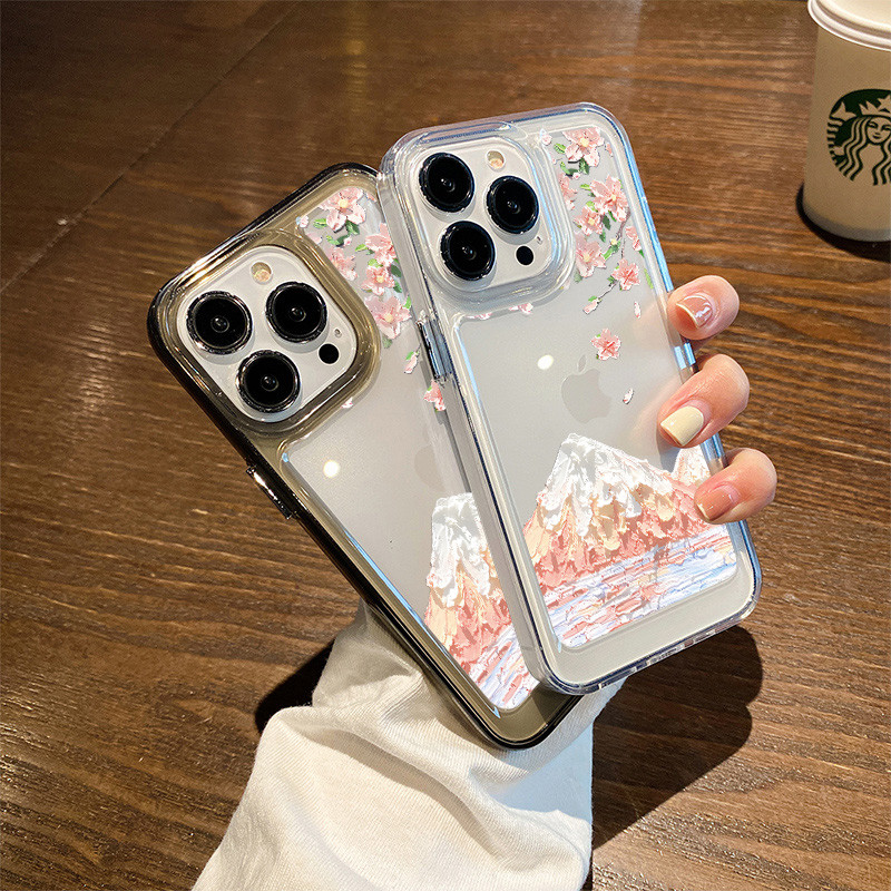 Gunung Salju Sakura Silicone Casing OPPO Reno 12 5G 12 Pro 5G 8 Pro 5G 10 Pro 5G Reno7 4G 5G 10 5G A