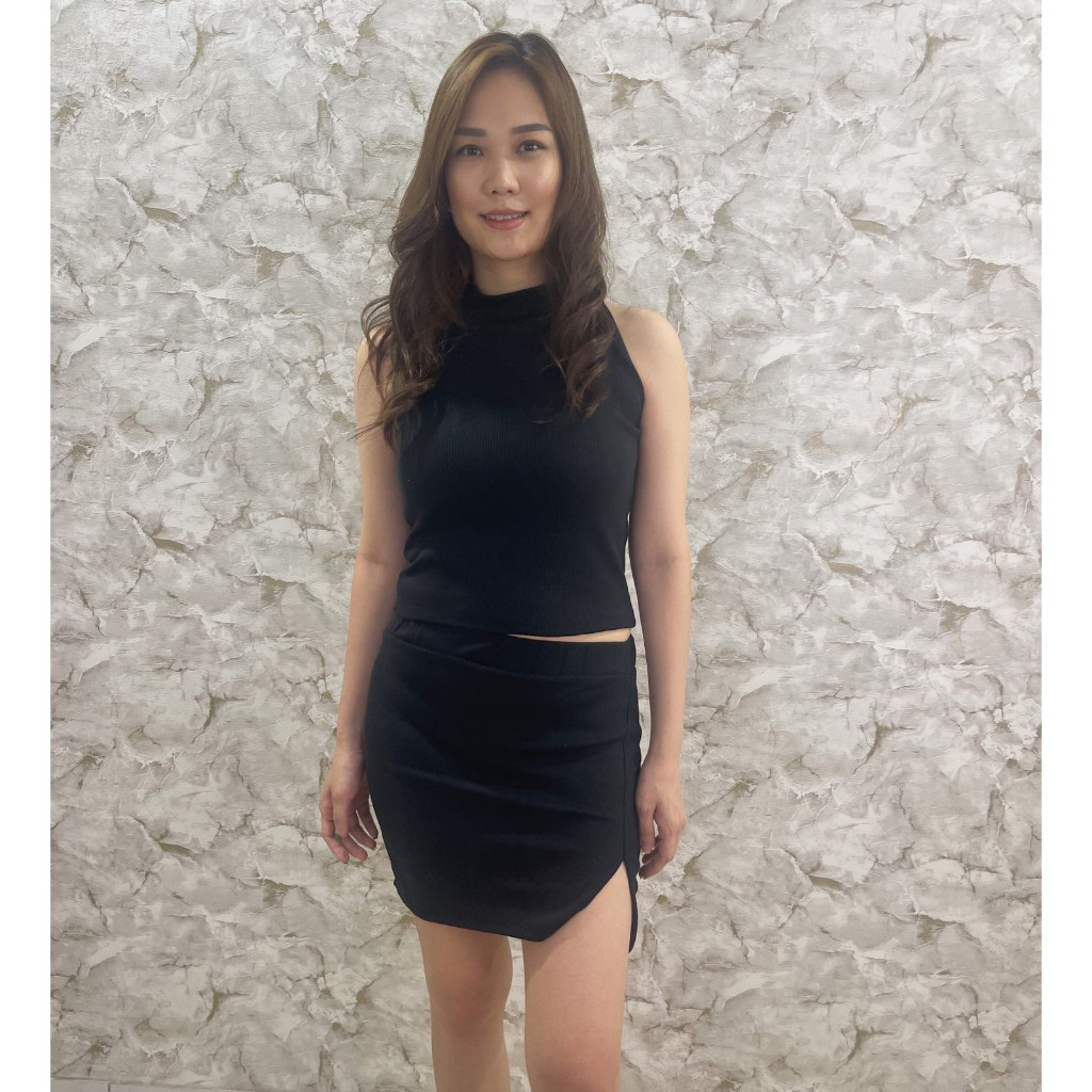 DGSHOP - HAZEL SET Turtle Neck Tanktop Crop Wanita One Set Mini Skirt Rok Span Pendek