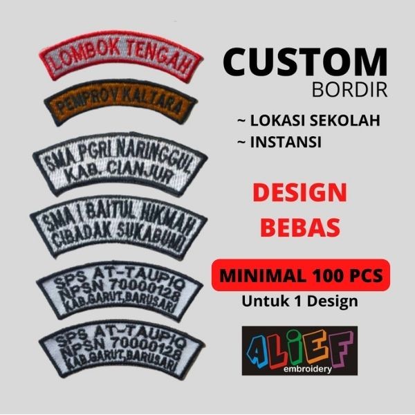 Bordir Custom Bed Badge Patch Bordir Lokasi Sekolah / Nomor Gudep Pramuka