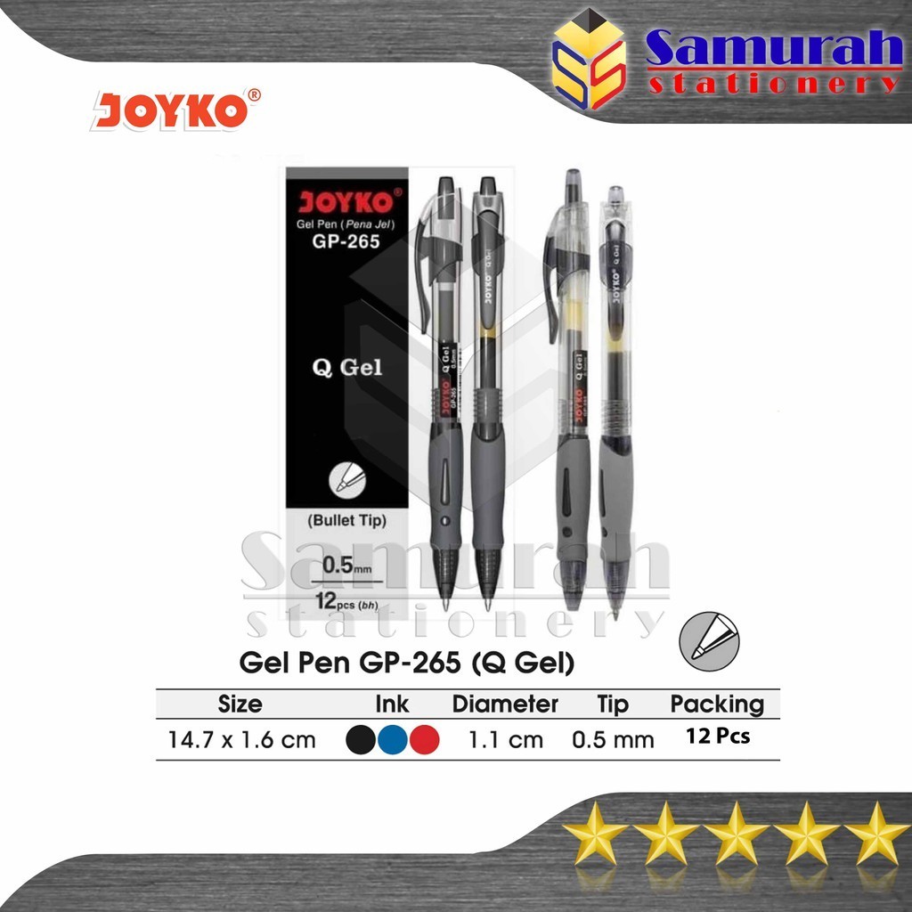 

Gel Pen Joyko Q Gel GP 265 / GelPen QGel GP-265 0.5 mm / Pulpen JK GP265 Hitam Biru Merah Cetek