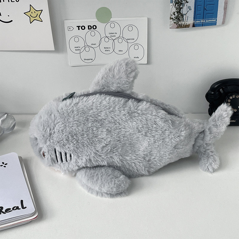 

Cute Plush Ocean Shark Pencil Case Cosmetic Bags Portable Large Capacity Pen Pouch Stationery Storage Box School Office Supplies