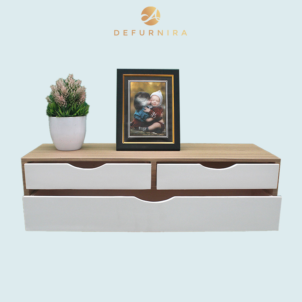 Defurnira Rak Dinding Ambalan 3 Laci 60x20cm Kotak Rias Makeup Minimalis Tempel Serbaguna