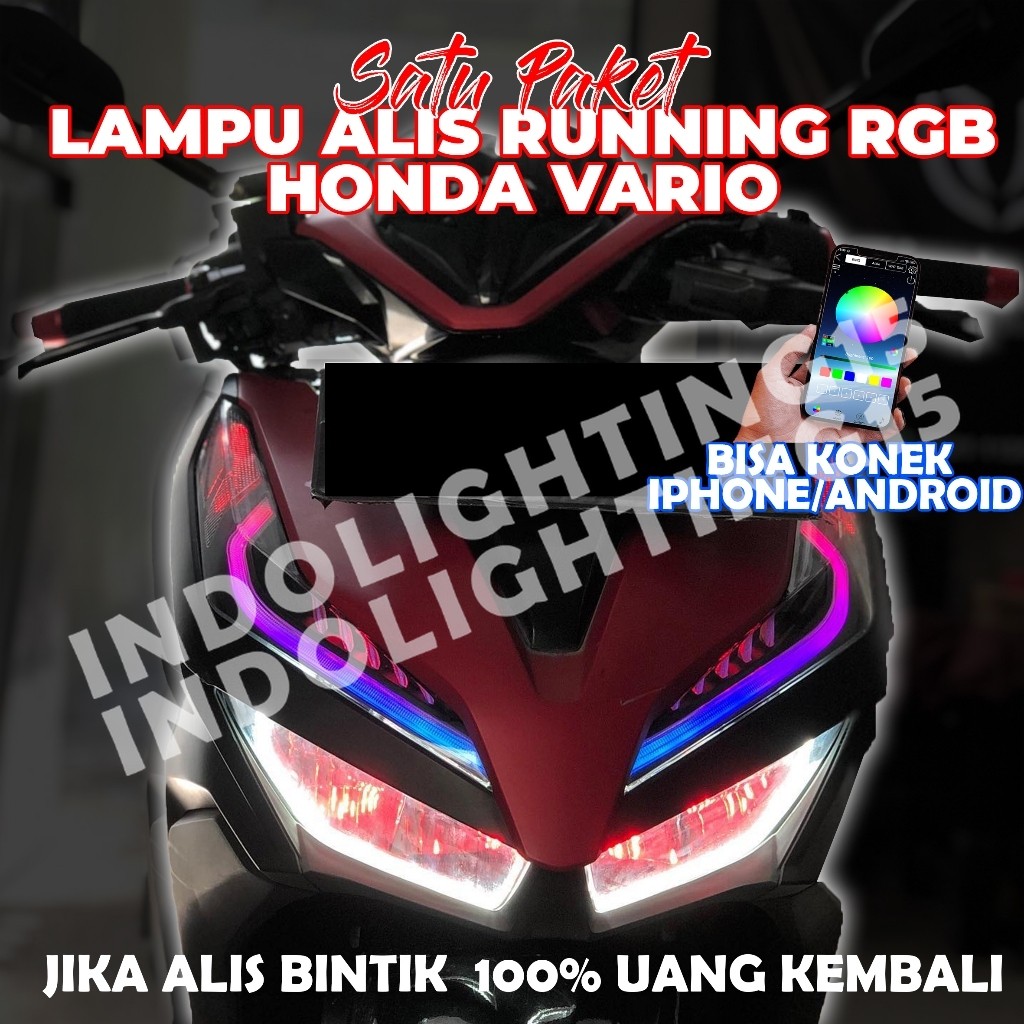 paketan lampu alis running rgb vario 125 150 old new gratis demon eye konek android / lampu alis rgb