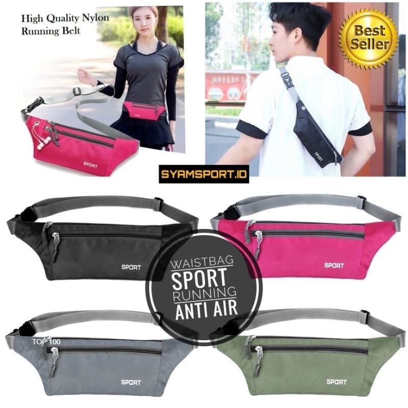 Tas Pinggang Olahraga ANTI AIR Waterproof Simpel  / Tas Running Sport / Waistbag Sport / Tas Olahrag