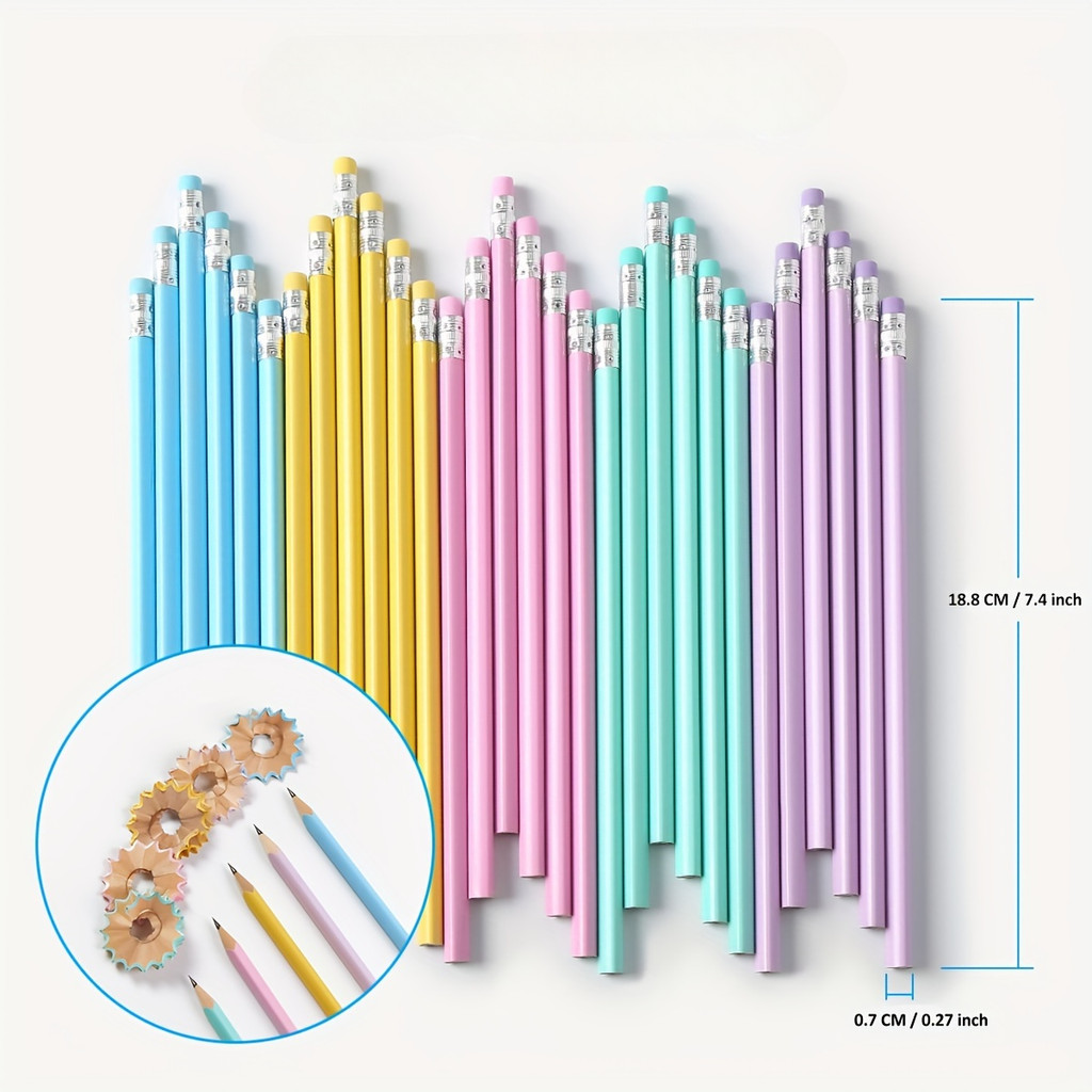 

30PCS Wooden Pencils with Eraser Head Multi-colored Writing Pencils School Office Pencils School Supplies Drawing Pencil Set