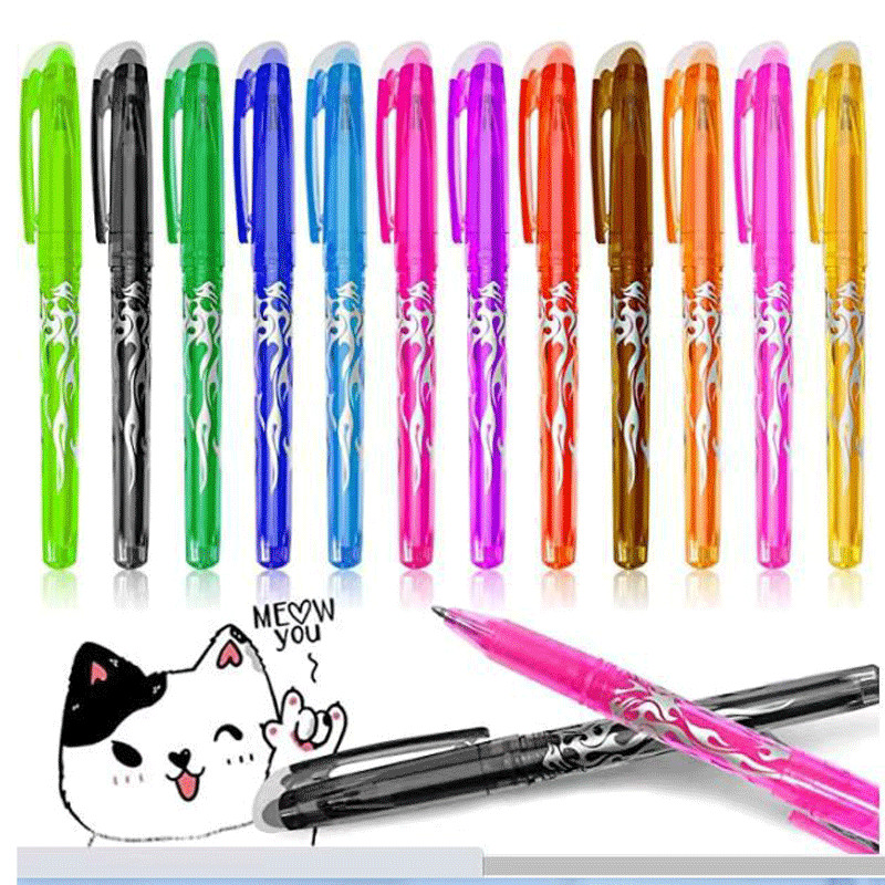 

12 Color 0.7mm Blue Black Ink Gel Pen Erasable Refill Rod set Erasable Pen Washable Handle School Writing Stationery Gel Ink Pen