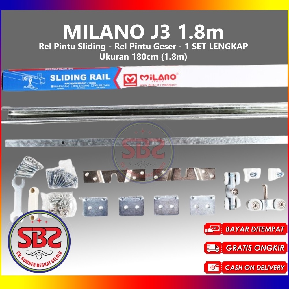 MILANO REL SLIDING J3 - Rel Pintu Dorong - Sliding Rail Galvanis - Sliding Track - Rel Pintu 1.8m