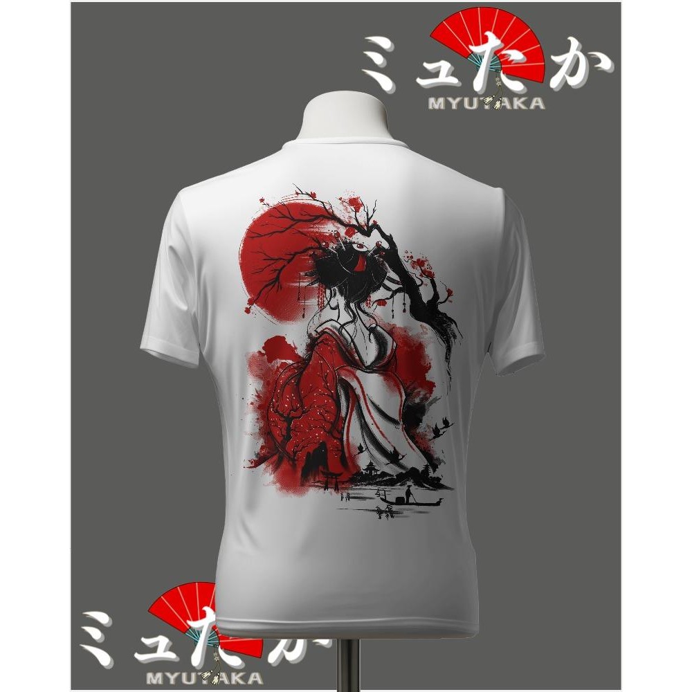 050- kaos tema jepang premium katun combed 24s motif wanita jepang tradisional