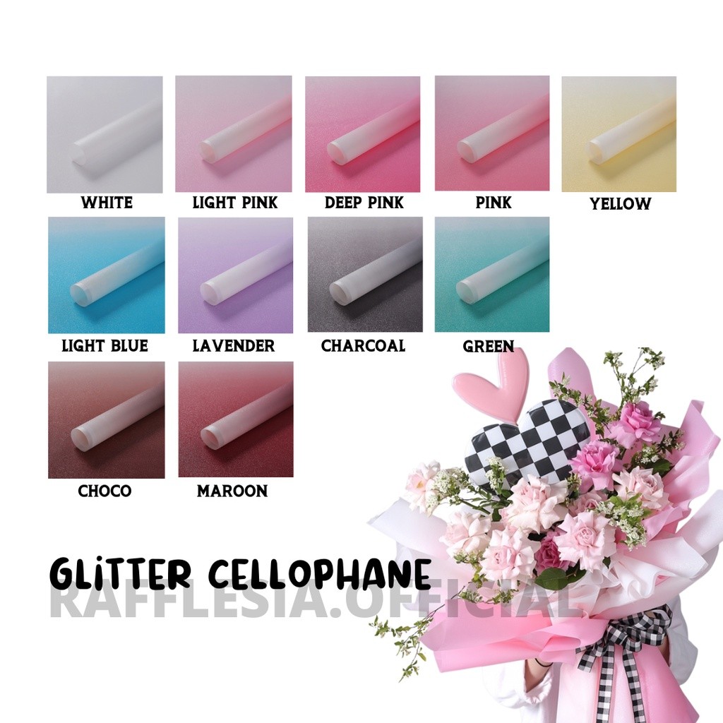 

[5 LEMBAR] FLOWER WRAPPING GLITTER CELLOPHANE ECER PER WARNA KERTAS BUKET PEMBUNGKUS BUNGA KERTAS CELLOPHANE