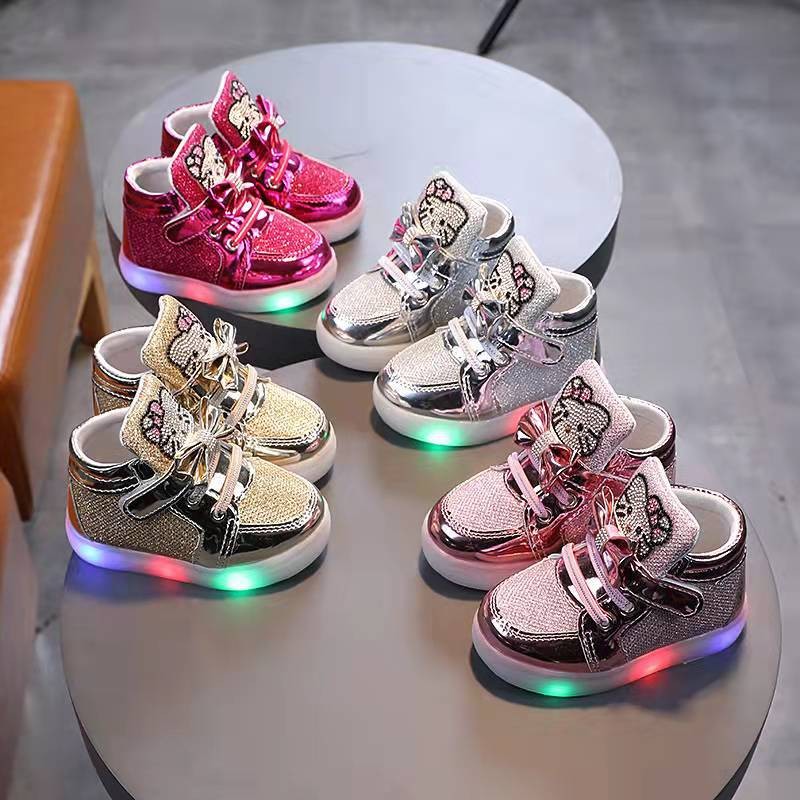 Disney Children Luminous Shoes Boys Girls Hello Kitty Shoes Flashing Lights Fashion Sneakers Toddler
