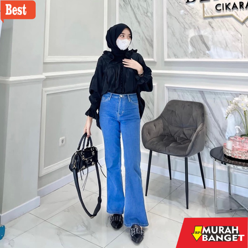 celana cutbray wanita terbaru SAZA | Celana Highwaist Cutbray Jeans Jumbo Wanita Big Size 35-42