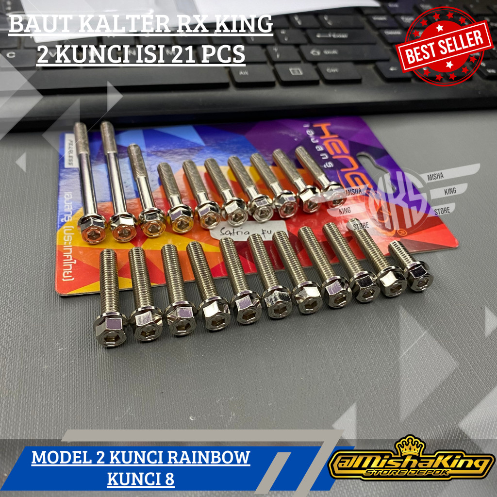 Baut block mesin satria fu HENG probolt flower gold baut box mesin satria fu flower 21pcs