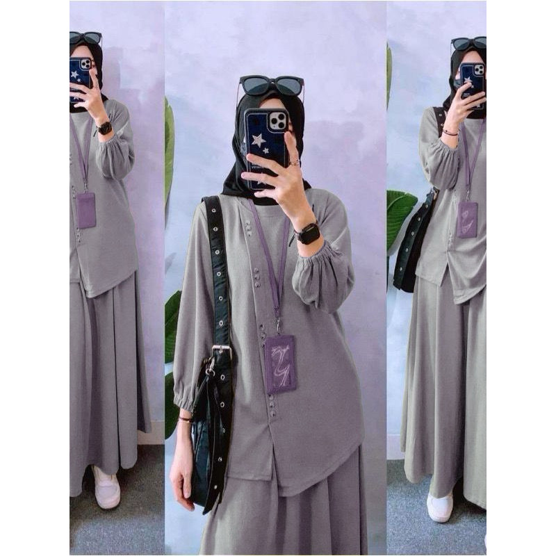 Setelan Rok Wanita Polos Brigita Jumbo Set | Setelan Wanita Kekinian | Cringkle Air Flow | JUMBO | S
