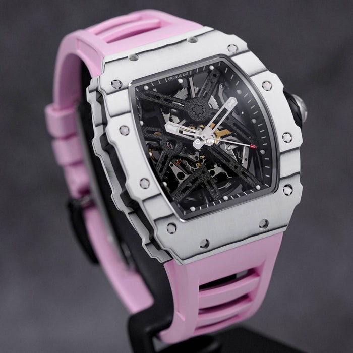 CRONUS ART CM002-12B SILVERSTONE NTPT WHITE CARBON FIBER PINK RUBBER STRAP (2024) MEN WATCH JAM TANG