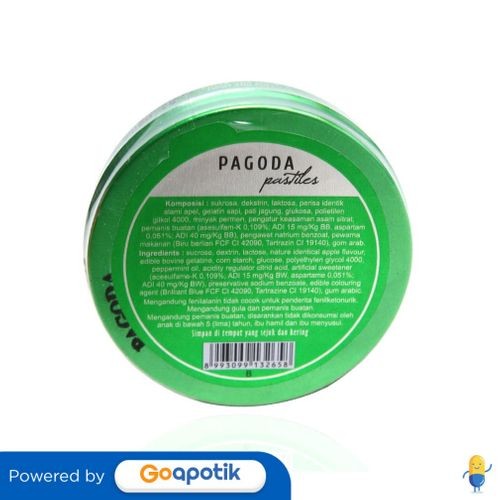 

Pagoda Pastiles Rasa Apel 10 Gram Kaleng