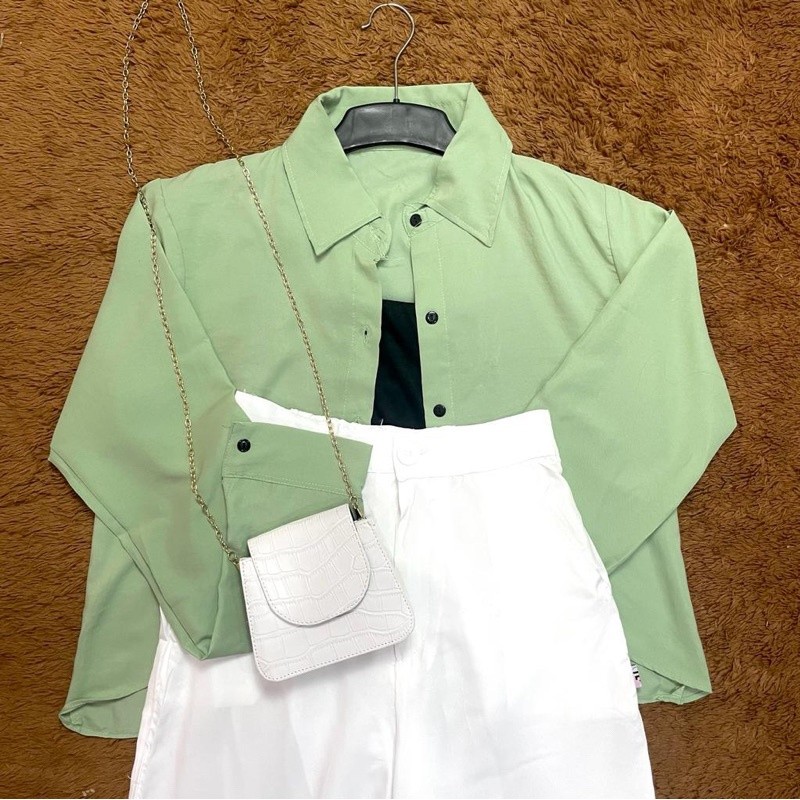 YOSSA - ZRD OOTD SETELAN WANITA MISKA / SETELAN KEMEJA CROP CELANA PANJANG / Kasual Outfit Set KEKIN