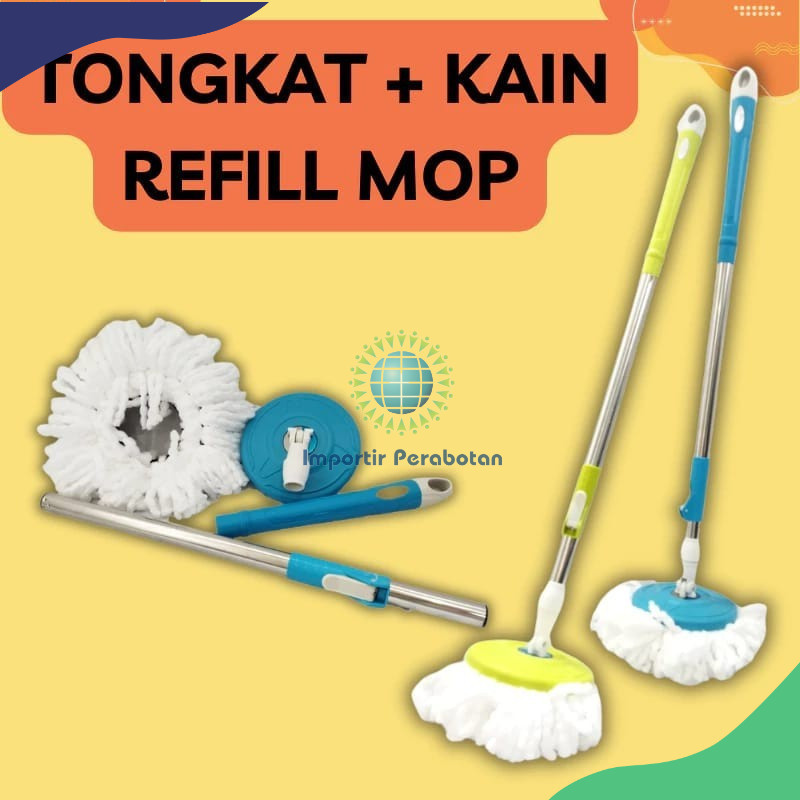 IMP-H112-Tongkat handle pel + kain spin mop - Mop Stick Set with Headmop