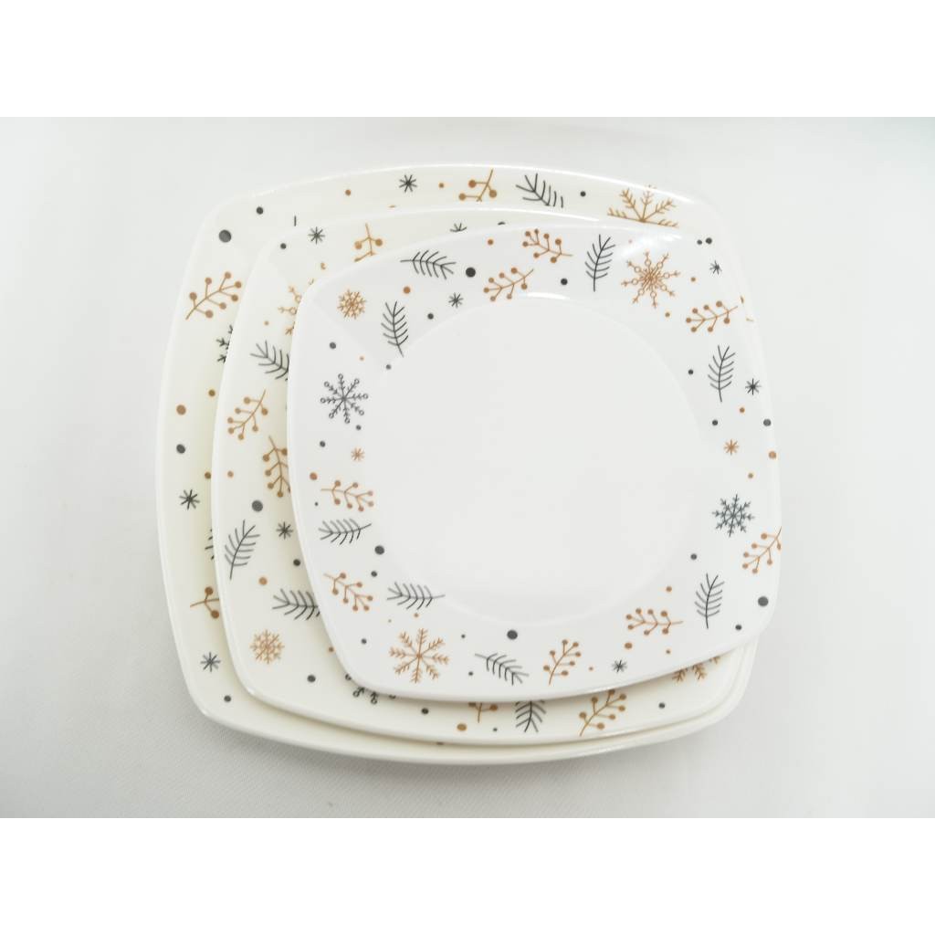 Piring Melamin Persegi Satuan Motif Tangkai Bunga/Piring Makan Persegi Dangkal/Piring Plastik Bermot