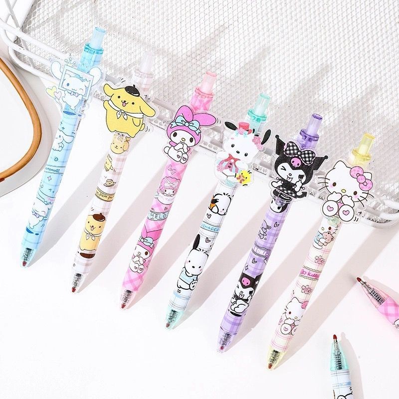 

[ATK] 1set isi 6 pcs Pulpen gel mekanik / pulpen cetek karakter kartun lucu (4)