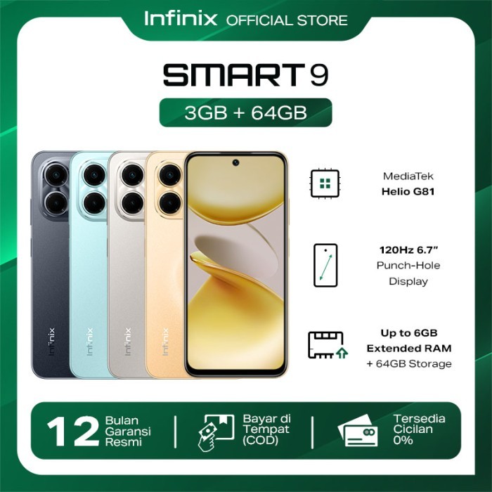 Infinix Smart 9 3/64GB | 4/128GB - Up to 6GB | 8GB Extended RAM - 6.7 inch 120Hz Punch Hole Display 