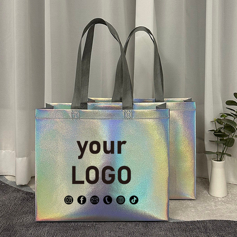 

Colorful laser shoulder tote bag non-woven tote bag shopping mall shopping bag party supplies gift bag custom slogan logo