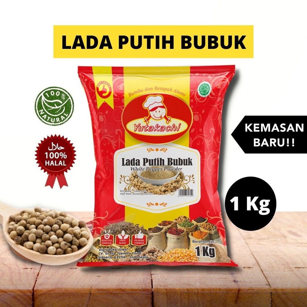

Lada Putih Bubuk 1 Kg Yutakachi / Premium Merica Putih Bubuk / White Pepper Powder / Bumbu Rempah Murni Alami