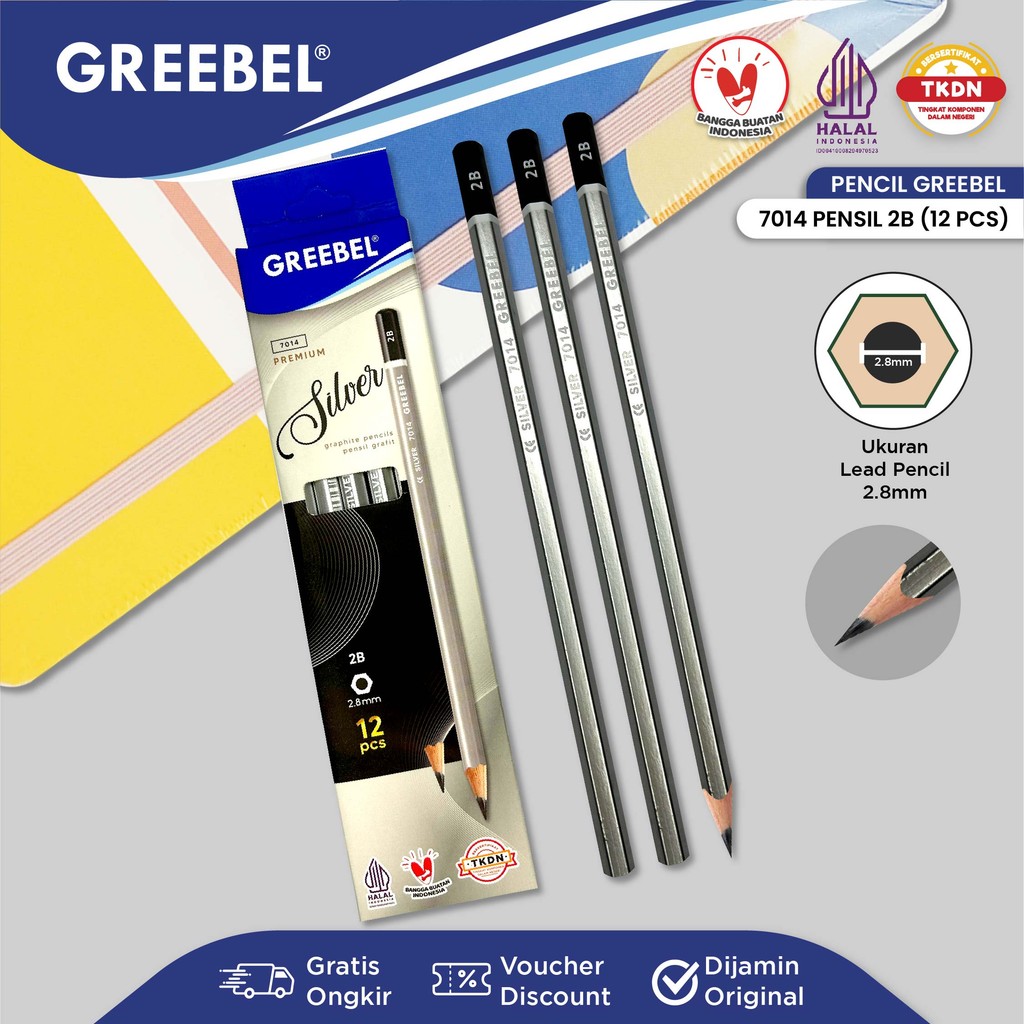 

GREEBEL Pensil Kayu 2B Silver / Pensil Ujian Nasional Sekolah / Pensil 7014 12Pcs/Box