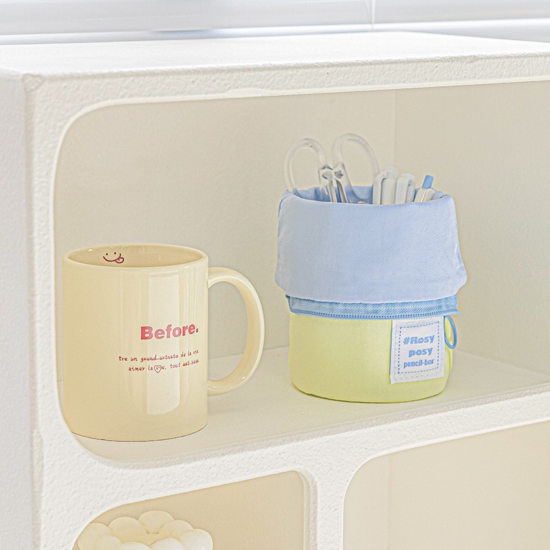 

Milky Box Pencil Bag Pen Case Hitting Color Foldable Stand Holder Table Storage Pocket Pou Sool F7495