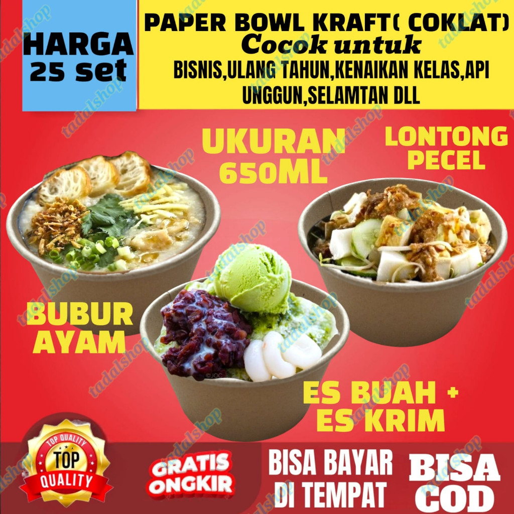 Paper bowl kraft isi 25pcs brown paper cup paper bowl kraft coklat mangkok kertas kraft coklat