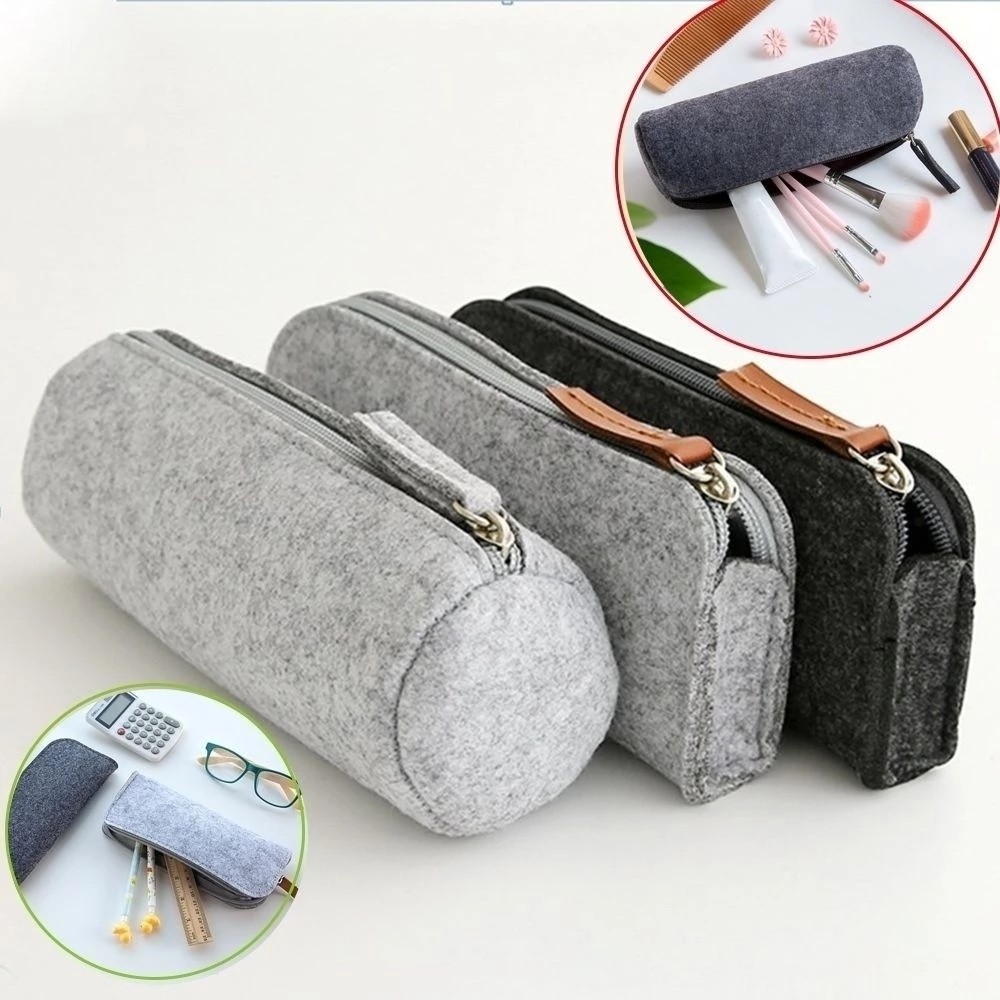 

Felt Pencil Case Retro Pen Bag Cosmetic Makeup Box Coin Pou Zipper Portable Purse S ool Stationery Office Supplies 04934