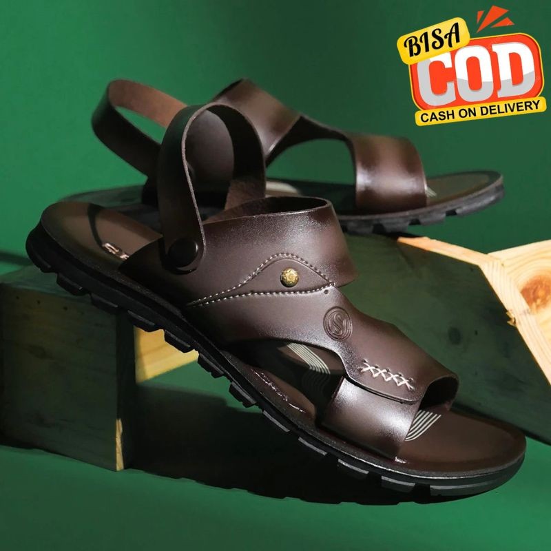 SANDAL PRIA KULIT IMPORT SERA / SANDAL PRIA KULIT TERBARU / SANDAL KULIT PRIA SLIP ON