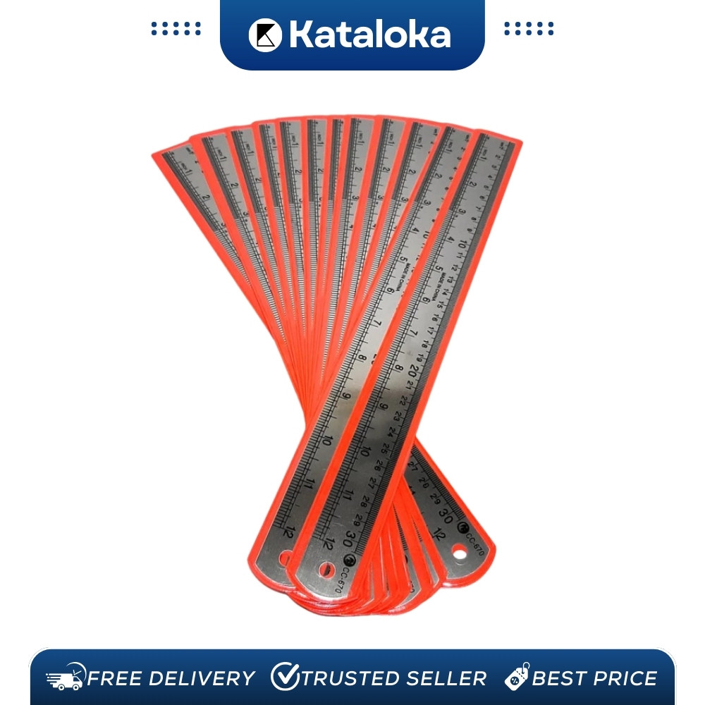 

KATALOKA Grosir!!! (Harga 1 LUSIN) Penggaris besi 30 cm, stainless steel ruler, penggaris besi