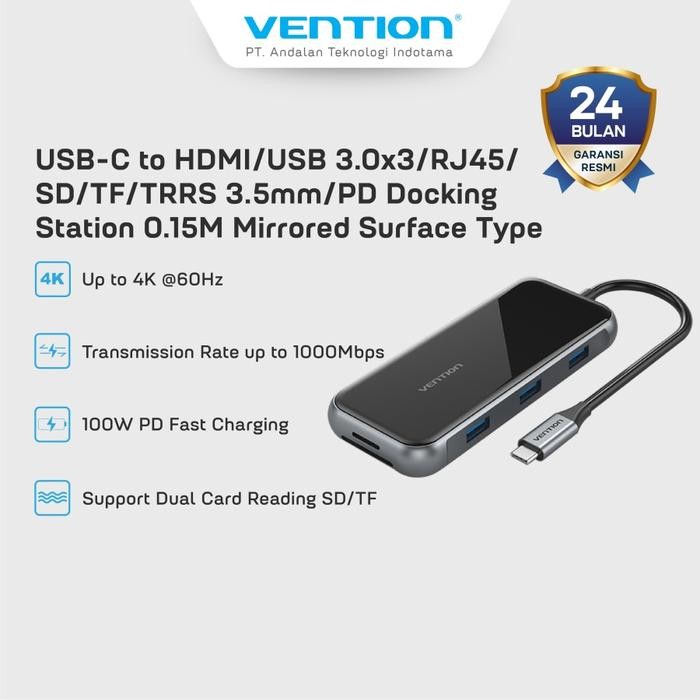 Vention Hub Multiport 9in 1 Docking Station USB Type C To HDMI TRRS VGA PD 100W Acrylic Type - TFL
