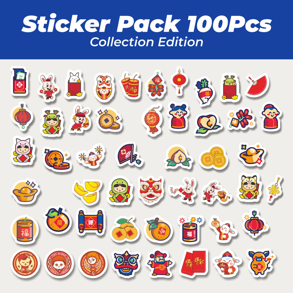 

Hot Stiker Hari Raya Imlek Lucu Anti Air Stikers Berperekat Waterproof Sticker Decal Buat Motor Helm Buku Journal Koper Casing HP Laptop Botol Minum