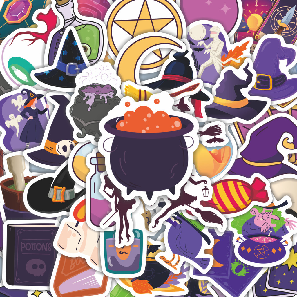 

100PCS Lucu Stiker Kartun Witch Stiker Aesthetic Stiker Anti Air Stikers Berperekat Waterproof sticker decal buat Motor Helm Buku Journal Koper Casing HP Laptop Botol Minum Hadiah anak