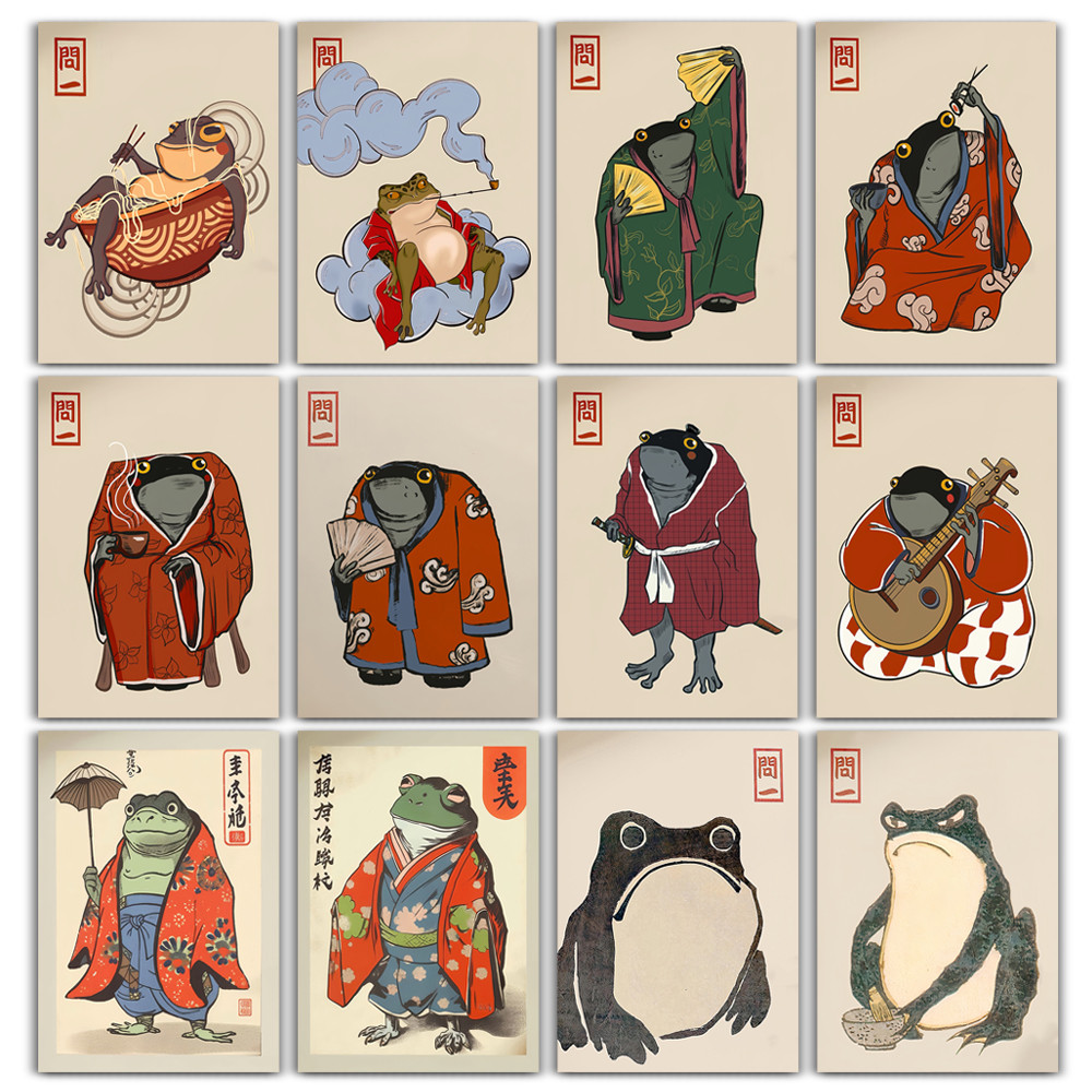 

Japanese Frog Poster Funny Frogs Aesthetic Prints Animal Room Home Club Hallway Decor Art Wall Painting Matsumoto Hoji Artwork