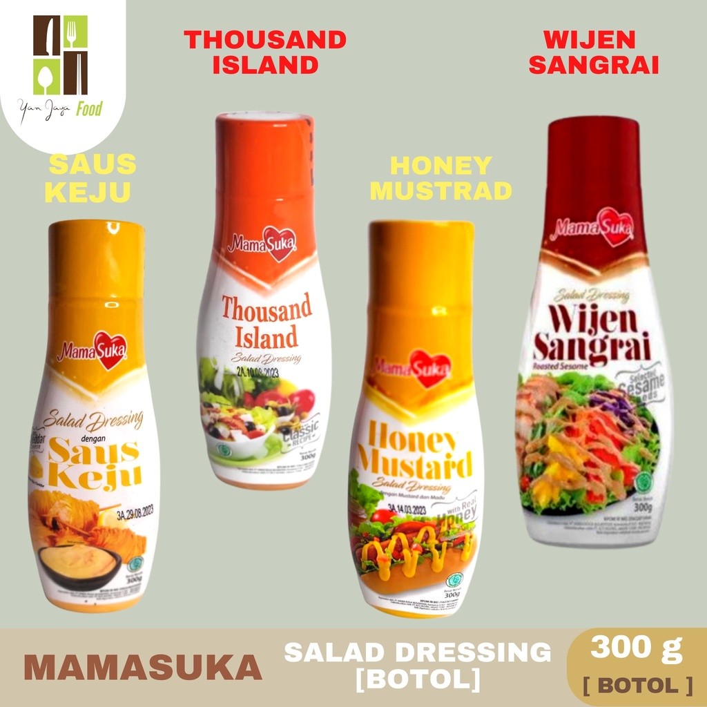 

Mamasuka Salad Dressing Botol 300gr [Saus Keju/Thousand Island/Honey Mustrad/Wijen Sangrai]