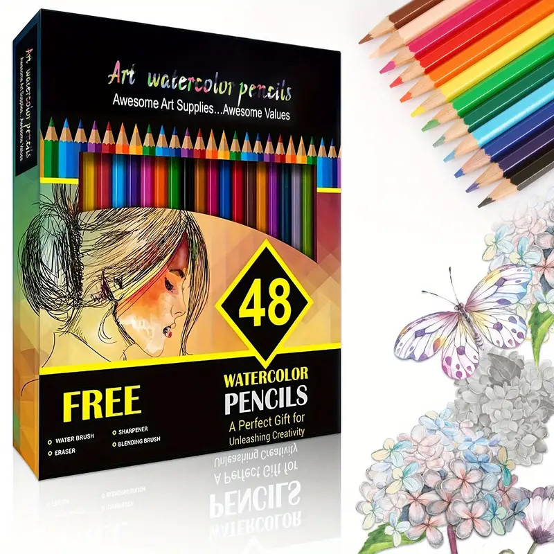 

Watercolor Pencils, Set of 48 Professional Colored Pencils for Adult and Teens, Premium Art Supplies for Coloring, Blending and