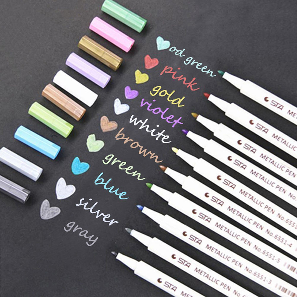 

10 Colors STA Fineliner Metallic Marker Pen Liner Felt-tip Pens Brush List Diary For Drawing School Stationery Art Supplies