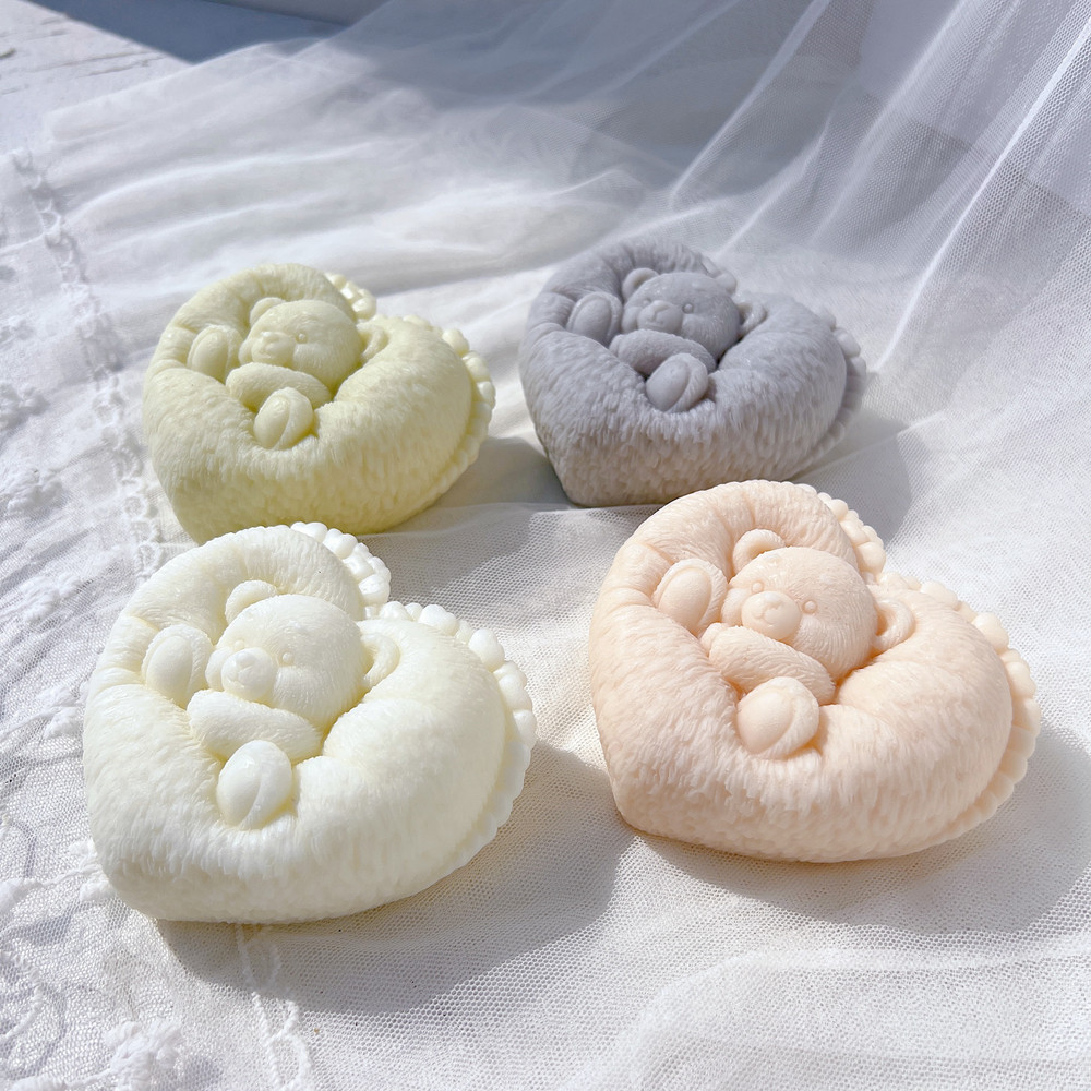 

Sleeping Bear in Heart Shape Candle Mold Gift idea Bear Silicone Mold Home Decor Wedding Gift