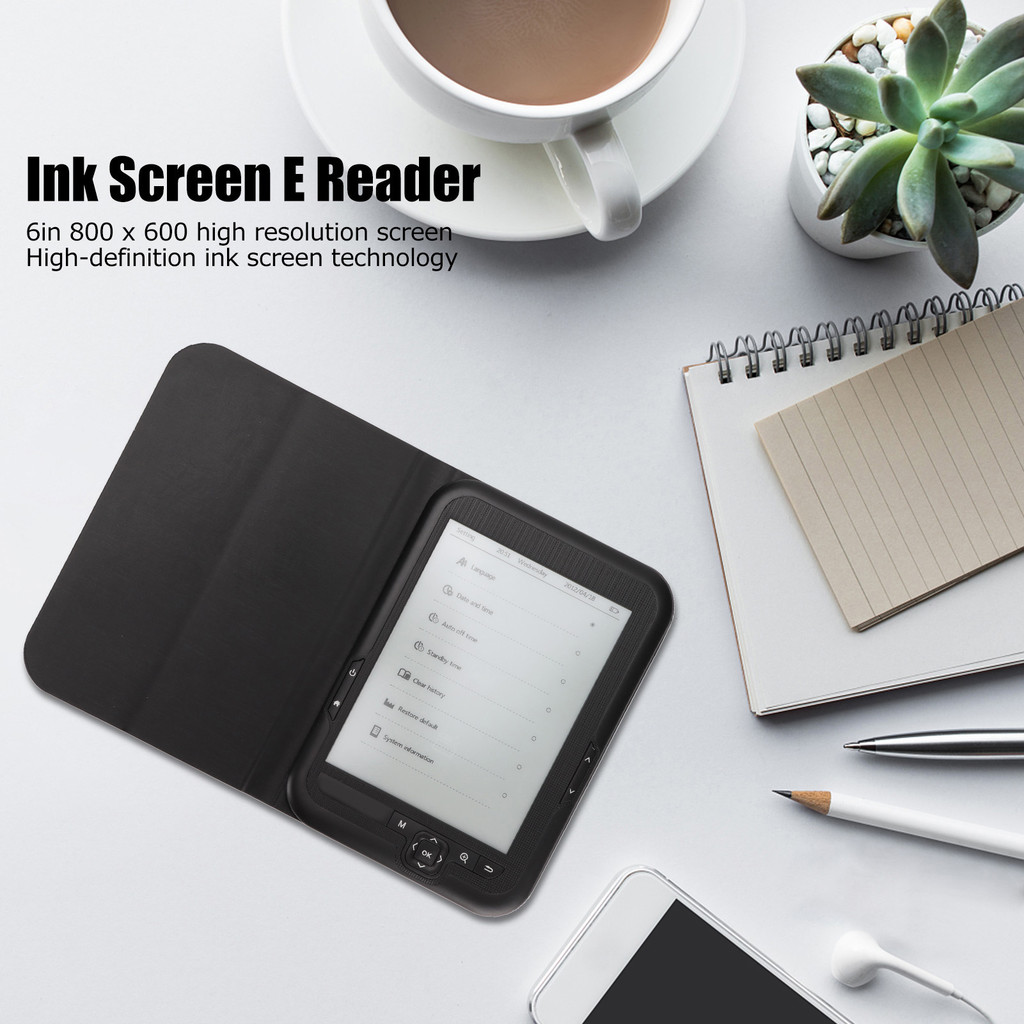 E Book Reader E Reader Black 6in 800x600 HD Ink Screen Eye  E Reader E Book Devices Support FM Music