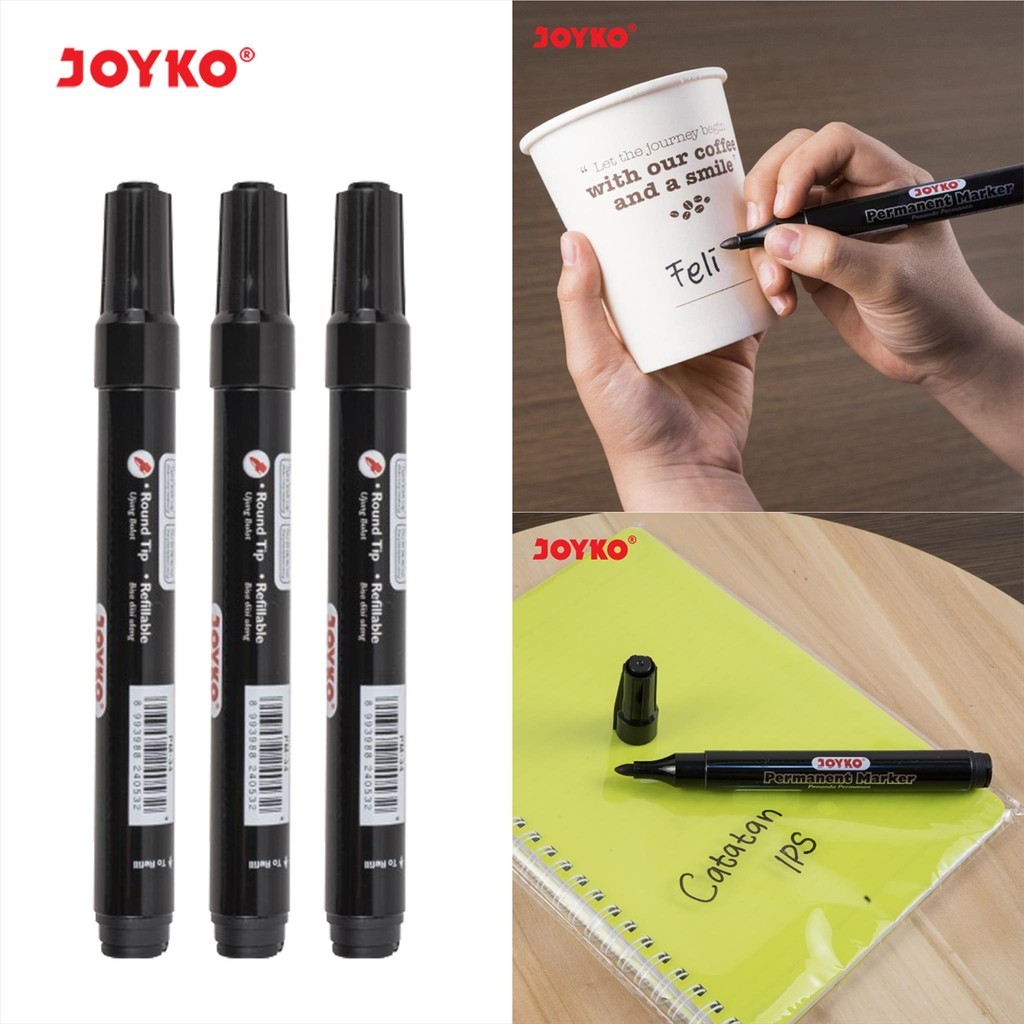 

[Bisa COD] JOYKO Permanent Marker / Spidol Permanen Round Tip Satuan