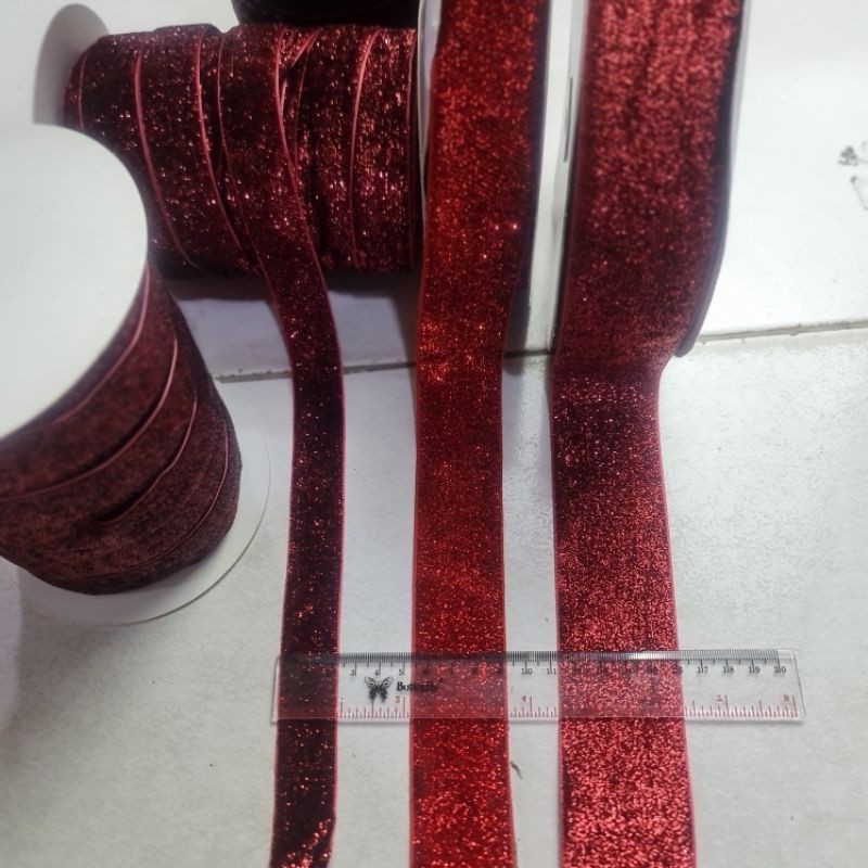 

1 Yard - 2.5cm 3.8 & 5 cm | Pita Velvet Gliter | Glitter Kasar Harga per Yard (90cm) BUKAN 1 Rol