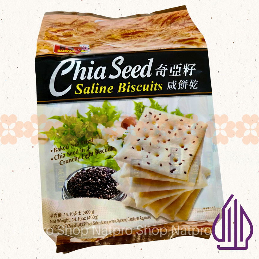 

[Bairong] Chia Seed Saline Biscuits 400g – Biskuit Asin Gurih Sehat HALAL | Camilan Import Rendah Gula | Serat