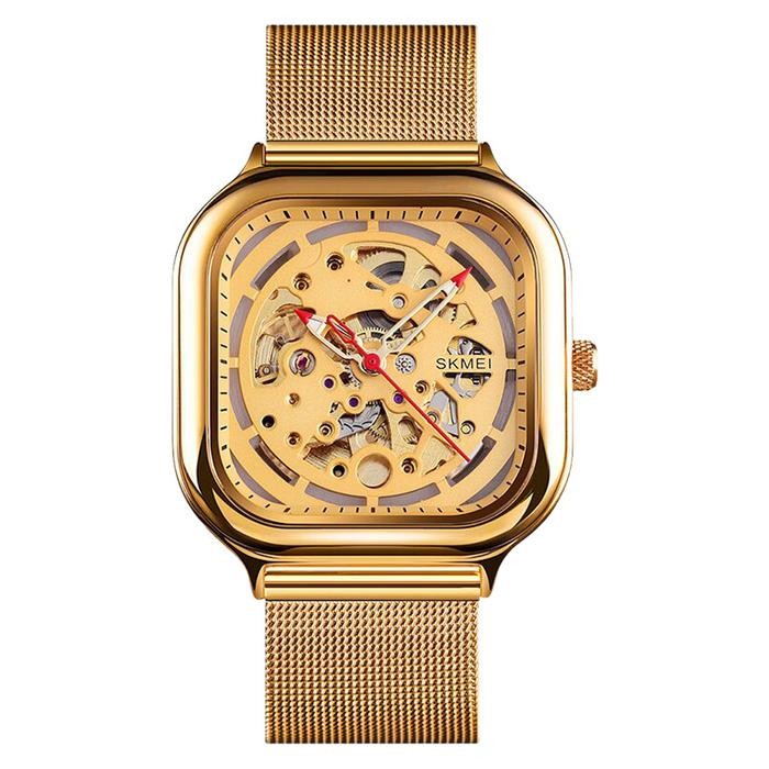 Jam Tangan Pria SKMEI 9184GD Automatic Skeleton Dial Gold Mesh Strap [No Box]