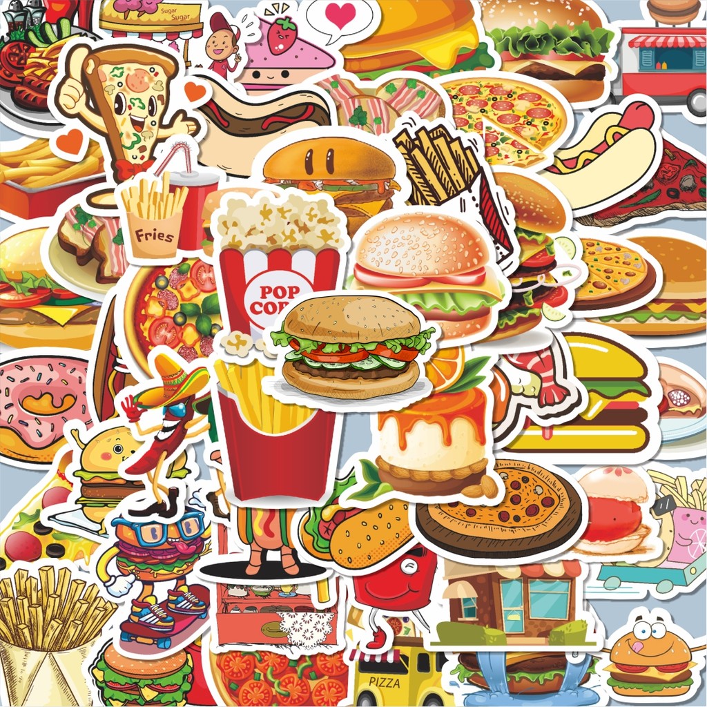 

100PCS Lucu Stiker Food Delicious [Makanan Lezat] Stiker Aesthetic Stiker Anti Air Stikers Berperekat Waterproof sticker decal buat Motor Helm Buku Journal Koper Casing HP Laptop Botol Minum Hadiah anak