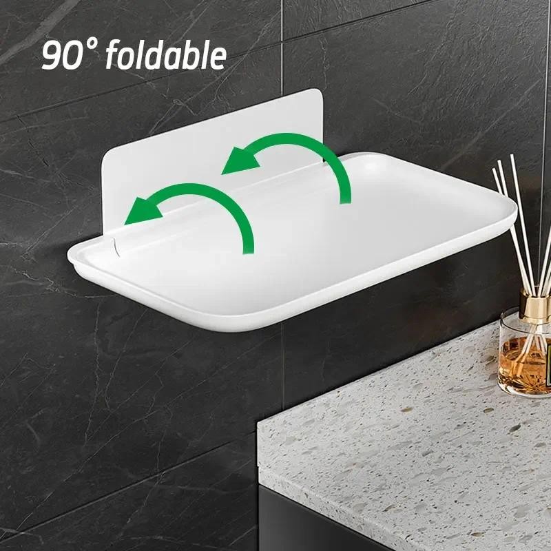

Folding Punch-Free Wall Mounted Shelf Saving Space Foldable Storage Rack Phone Holder Wifi Router Storage Tray BathroomOrganizer