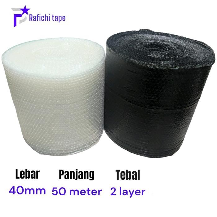 

Rafichi Bubblewrap Hitam & Putih Lebar 40cm Panjang 50meter Tanpa Core Pengaman Barang Anda Alat Pengaman Packing - putih